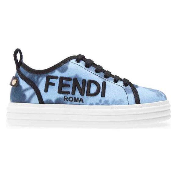 Fendi Rise Tie Dye Blue Black White Platform Logo Low Top Trainer Sneaker 39 - Picture 2 of 12